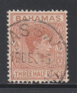 Bahamas,  1 1/2p King George VI  (SC# 102) Used