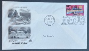 GREETINGS FROM MINNESOTA APR 4 2002 ST PAUL MN ARTCRAFT FIRST DAY COVER (FDC)