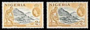 Nigeria 1953 QEII 2d in the two listed shades superb MNH. SG 72,72a.
