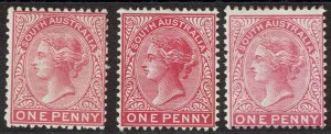 SOUTH AUSTRALIA 1876 QV 1D - ALL 3 SHADES WMK CROWN/SA PERF 13