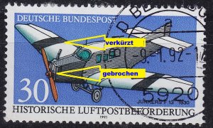 GERMANY BUND [1991] MiNr 1522 F34,I ( O/used ) [01] Flugzeug Plattenfehler