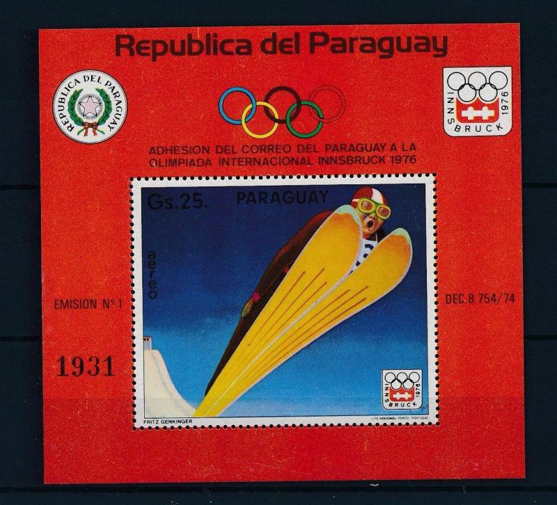 [35600] Paraguay 1975 Olympic games Innsbruck Ski jumping Souvenir Sheet MNH