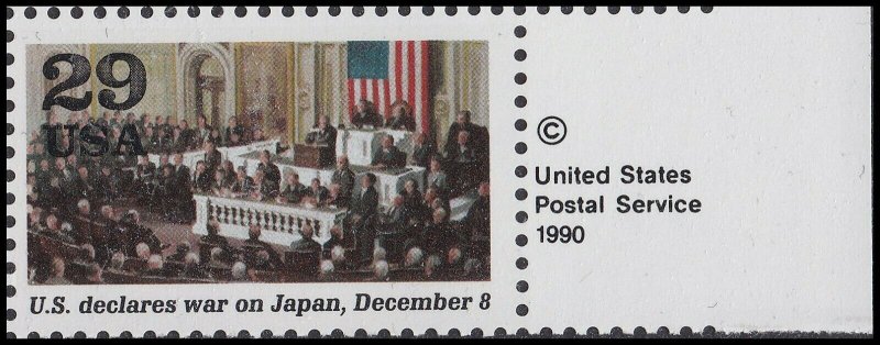 US 2559j 1941 A World at War Declares War 29c copyright single MNH 1991