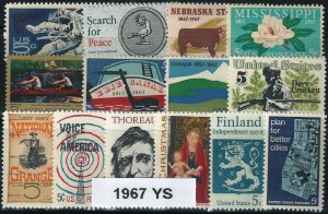 PCBstamps  US 1967 Commemorative Year Set, (1323-37) 15 Var., MNH, (5)