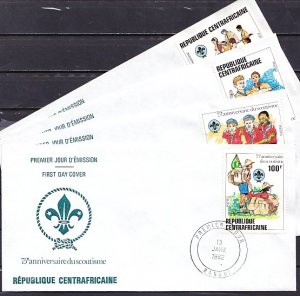 Central Africa, Scott cat. 497-500. Scouting Anniversary. 4 First day covers. ^