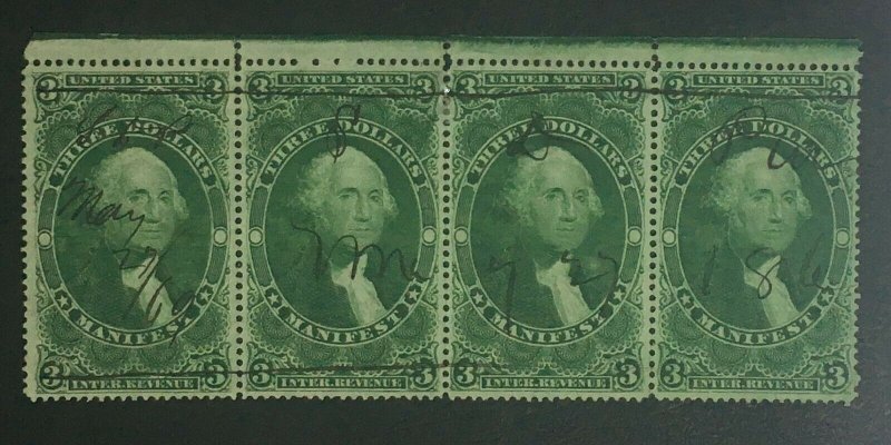 MOMEN: US STAMPS #R86c STRIP OF 4 REVENUE USED LOT #71801