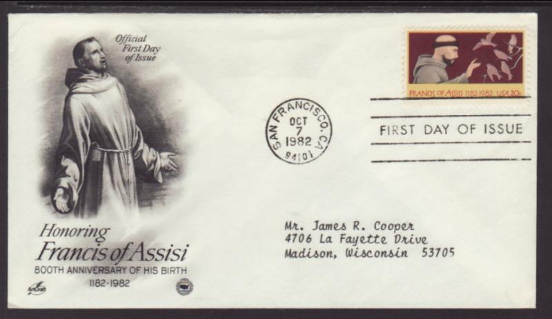 US Francis of Assisi 1982 PCS Typed FDC BIN