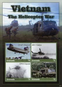 Grenada Military Stamps 2020 MNH Vietnam War Helicopters Chinook Cobra 4v M/S II