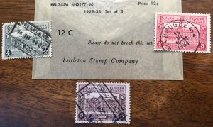 1929-1933 Belgium Set of 3 Littleton Stamp Co #Q177-180 12 C Used/Cancelled