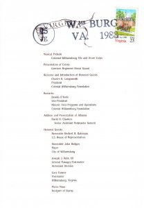 USPS First Day Ceremony Program #2345 Virginia Statehood Extra Cancel 1988