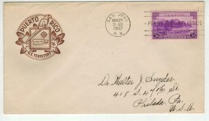 1937 TERRITORY OF PUERTO RICO FDC 801-67 San Juan