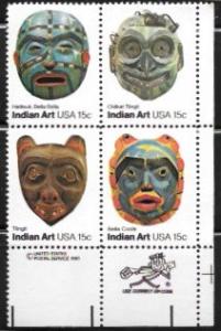 U.S. #1834-37 Indian Art.  Zip Code block of 4 MNH