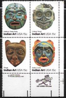U.S. #1834-37 Indian Art.  Zip Code block of 4 MNH