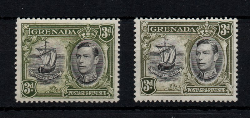 Grenada 1938-50 3d  Perf 12.5 13.5 & 12.5 mint LHM SG158 & 158A WS38729