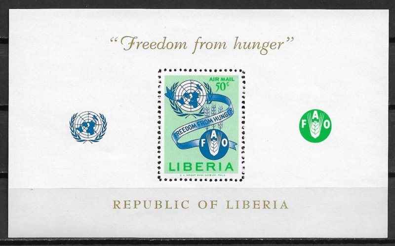 1963 Liberia C150 Freedom from Hunger MNH S/S