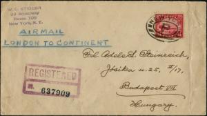 #C6 ON 1925 FROM NEW YORK W/ REGISTRY CANCEL TO HUNGARY COVER BP9682