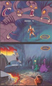 Grenada - 1998 Disney Hercules Hydra Hades - Set of 2 Souvenir Sheets #2754-5