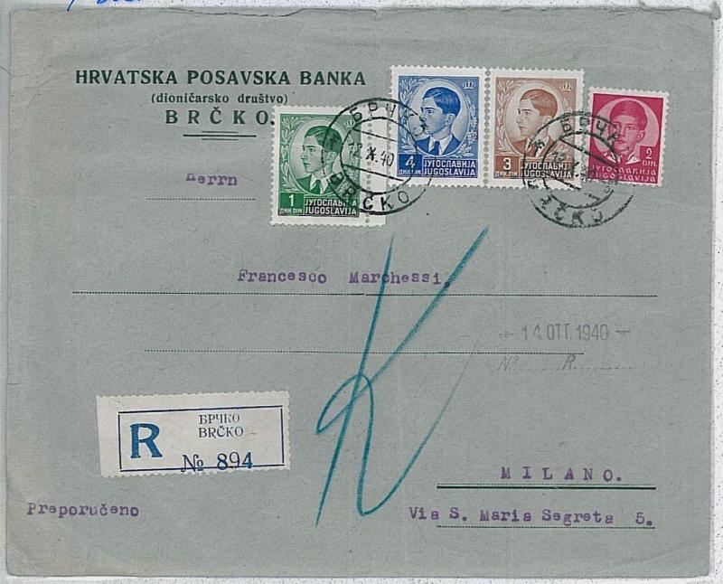 37123   YUGOSLAVIA Bosnia -  POSTAL HISTORY:  REGISTERED COVER from Brčko 1940 