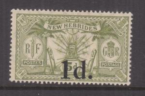 NEW HEBRIDES, 1921 1d. on 5d. Sage Green, lhm.