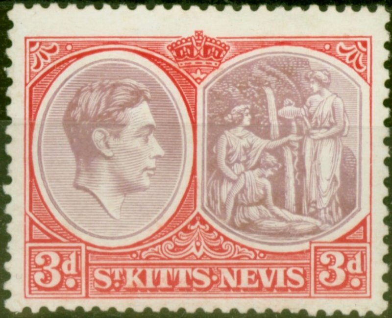 St Kitts & Nevis 1943 3d Dull Reddish Purple & Carmine-Red SG73b Fine Mtd Mint