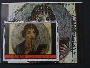 ​AJMAN-1972 WORLD FAMOUS POMPEIANART PAINTING-THE YOUNG MAN-CTO S/S VERY FINE