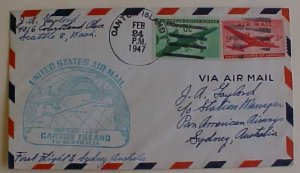 US  CANTON ISLAND  FEB 24,1947 B/S SYDNEY FLIGHT CACHETED