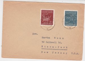DDR 1956 Netzschkau Cancel to USA Olympic Double Stamps Cover Ref 23413