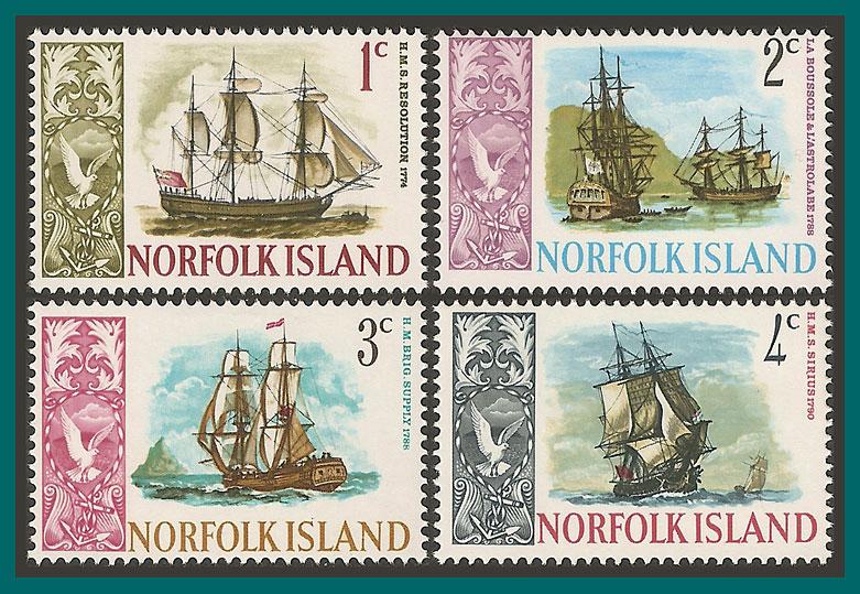 Norfolk Island 1967 Ships (series 1), MNH  #100-103,SG77-SG80