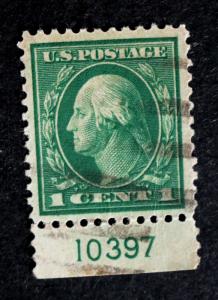 US Plate Number Single #498 Used (PN 10397) 1917 Offset on Back