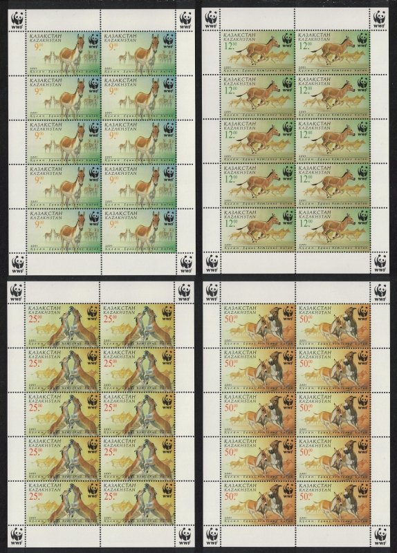 Kazakhstan WWF Kulan Horses Animals Fauna 4 Sheetlets A 2001 MNH SC#344-347