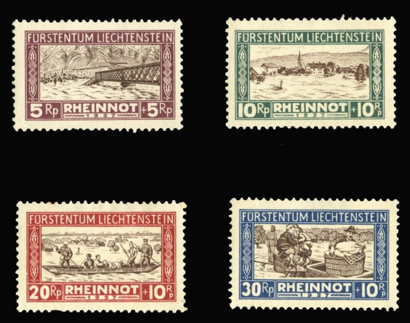Liechtenstein #B7-10 Cat$88.50, 1928 Rhine Floods, set of four, hinged