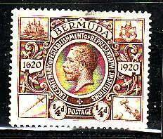 Bermuda-Sc#71- id6-unused hinged 1/4d KGV-1921-thin at top centre-