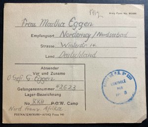 1944 French North Africa German Prisoner of War POW Camp 22 Postcard Cover Eggen