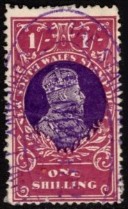 1908 New South Wales Revenue One Shilling King Edward VII Stamp Duty Used