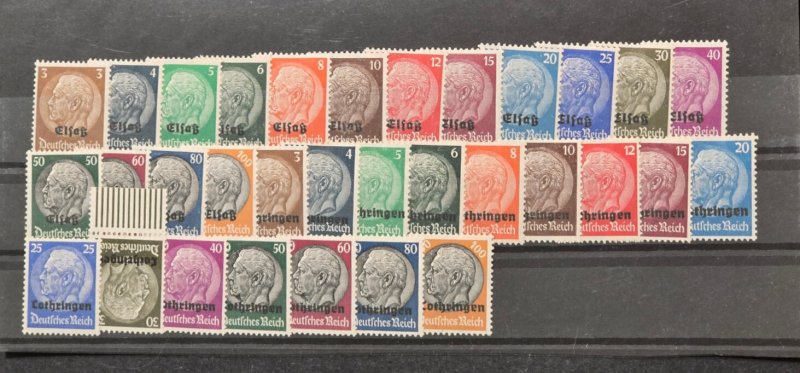 WWII German Reich Stamp Sets w Hindenburg Overprints Elsass Lothringen Thüringen