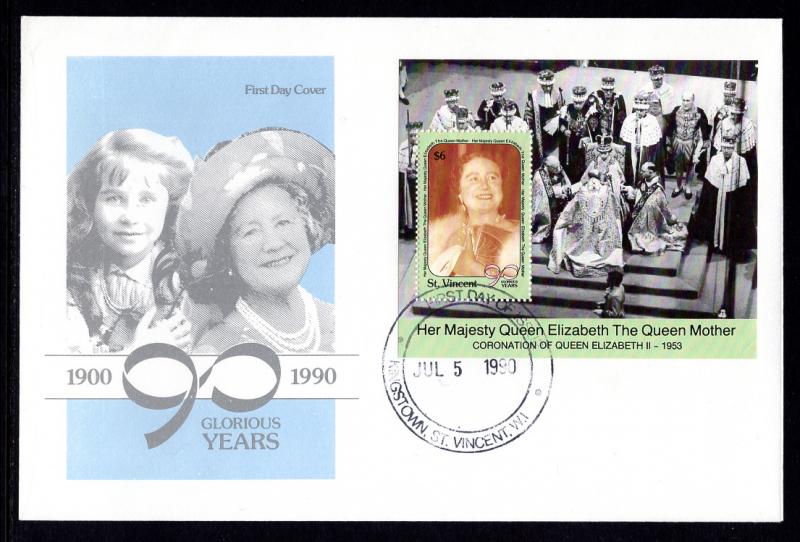 St Vincent 1335 Queen Mother Souvenir Sheet U/A FDC