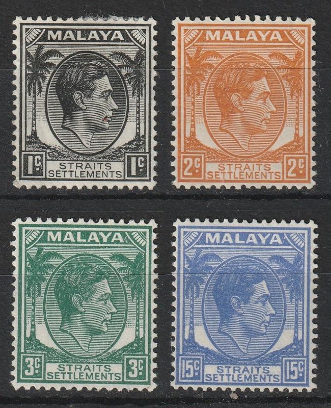 Malaya Straits Settlements 1937-41 KGVI 4V MH SG#278/294/295/298 CV£41 M1963