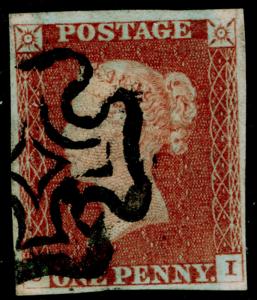 SG8, 1d red-brown PLATE 27, FINE USED. Cat £60. BLACK MX. 4 MARGINS. 