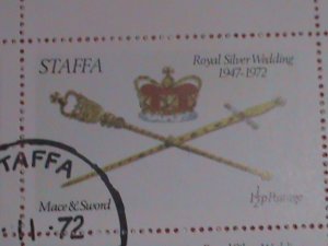 STAFFA-SCOTLAND STAMP:1972 AIRMAIL- ROYAL SILVER WEDDING-CTO MNH SHEET