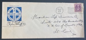 1935 Poplar Bluff MO USA Advertising Cover To St Louis Union Biscuit Krak-R-Jar