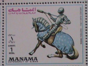 MANAMA-MILITARY UNIFORMS ON HORSE SOLIDERS  MNH FULL SHEET VERY FINE EST. $12