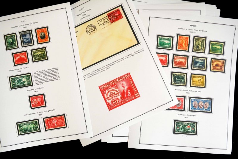 COLOR PRINTED HAITI 1881-1957 STAMP ALBUM PAGES (60 illustrated pages)