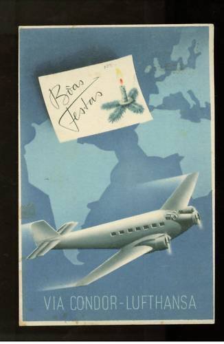 1938 Brazil Condor Lufthansa Zeppelin Christmas Card cover to Germany