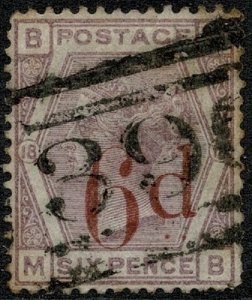 QV 1880-83 6d (Red) on 6d Lilac used S.G. 162 Pl.18