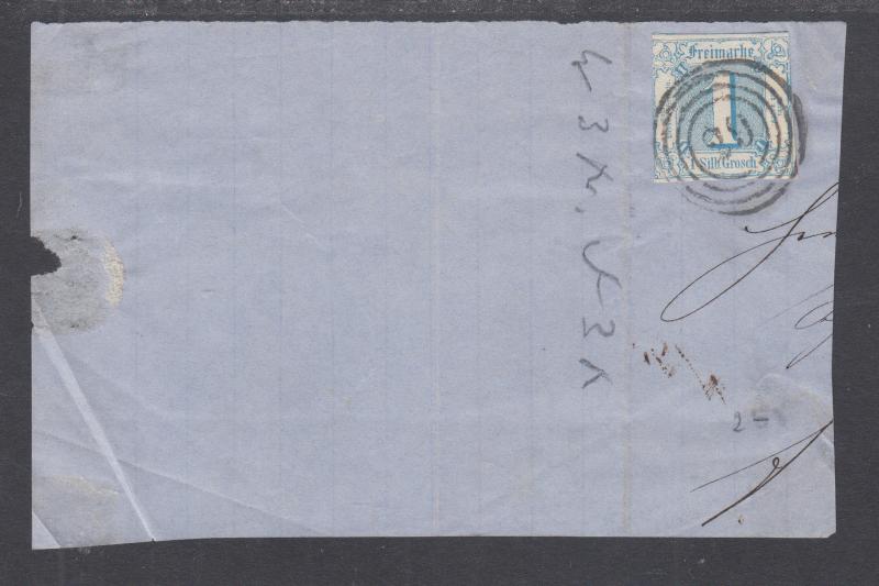 Thurn & Taxis Sc 10 used on partial Cover, 4 ring target cancel w/ 29 in center