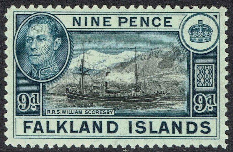 FALKLAND ISLANDS 1938 KGVI SHIP 9D MNH **