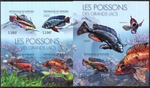 Burundi 2012 Marine Life Fishes of Great Lakes Imperf. Sheet + S/S MNH