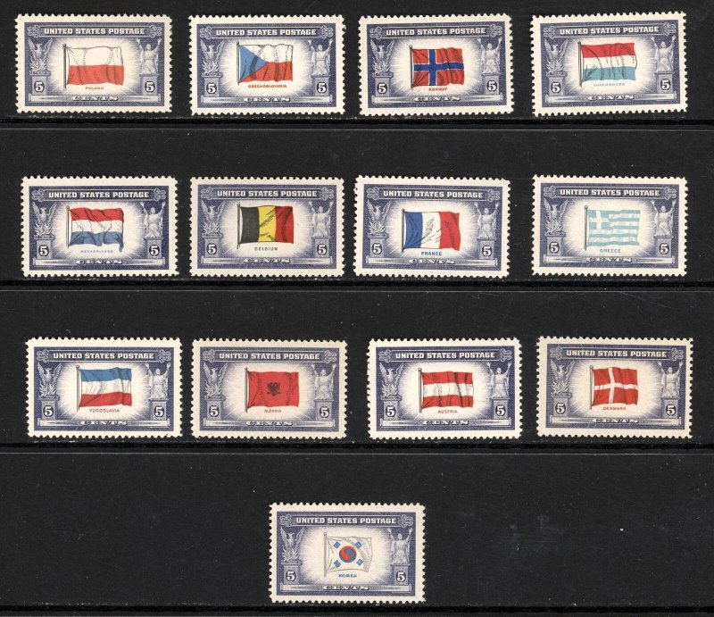 SCOTT 909-21 1943-44 5 CENT OVERRUN COUNTRIES ISSUE COMPLETE SET MNH VF!