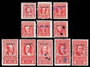 Scott R440//R453 1946 5c-$10.00 Dated Red Documentary Revenues Used F-VF