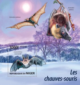 Wild Animals Bats Stamps Niger 2015 MNH Big-Eared Bat Mammals Fauna 1v S/S